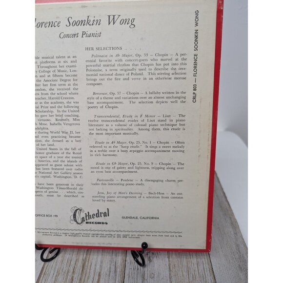 Florence Soonkin Wong Concert Pianist Album CRLP 803 Cathedral Records - Picture 4 of 14